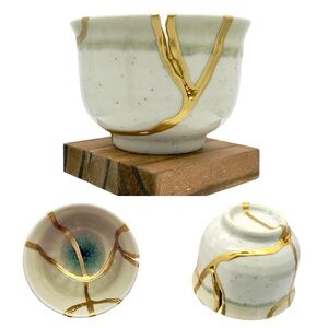 Kintsugi Cup Speckled Glaze Pottery Chawan Gold Crack Art Personal Growth Gift